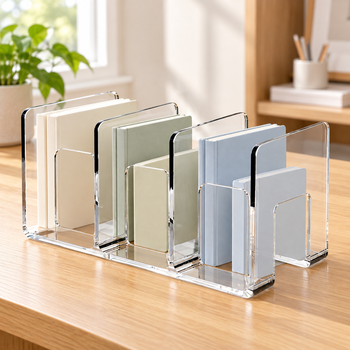 Clear Three-Compartment Book Organizer