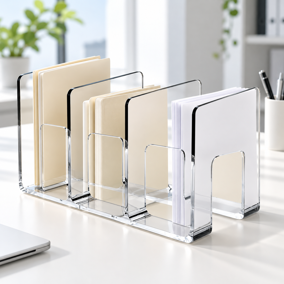 Clear Three-Compartment Book Organizer