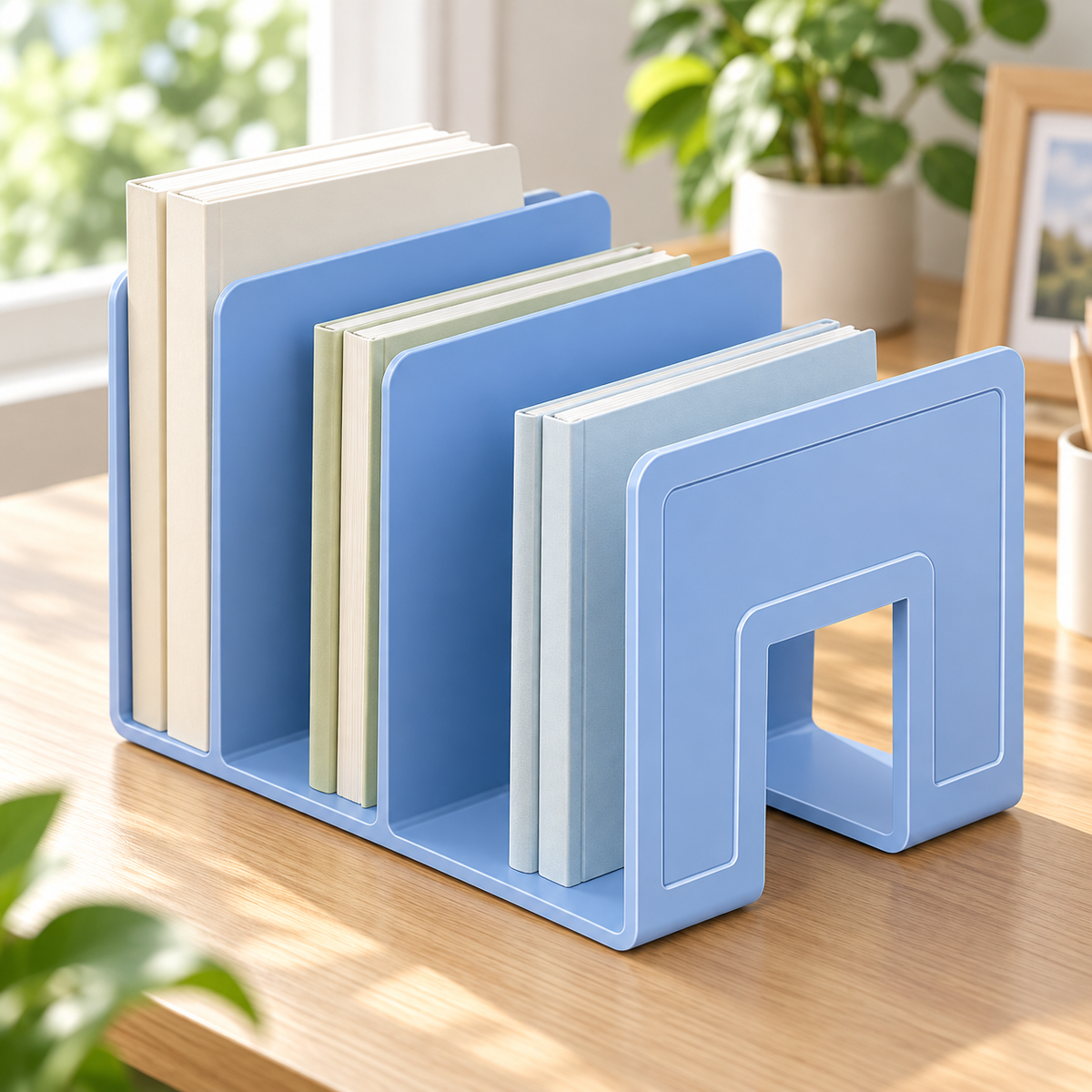 Blue Four-Compartment Book Organizer