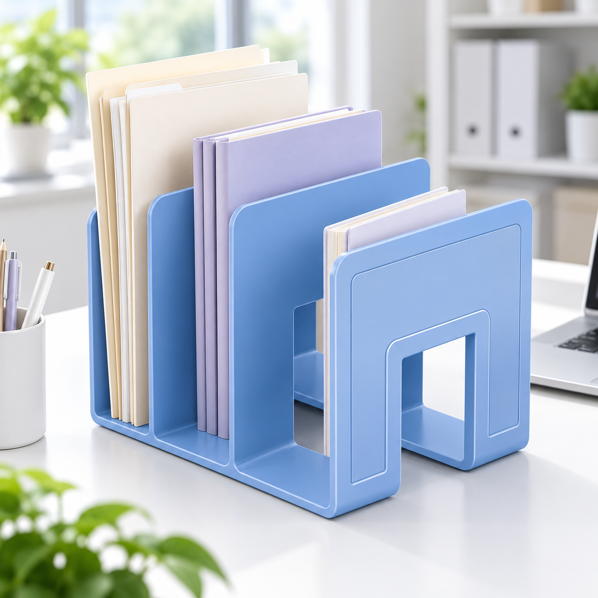 Blue Four-Compartment Book Organizer