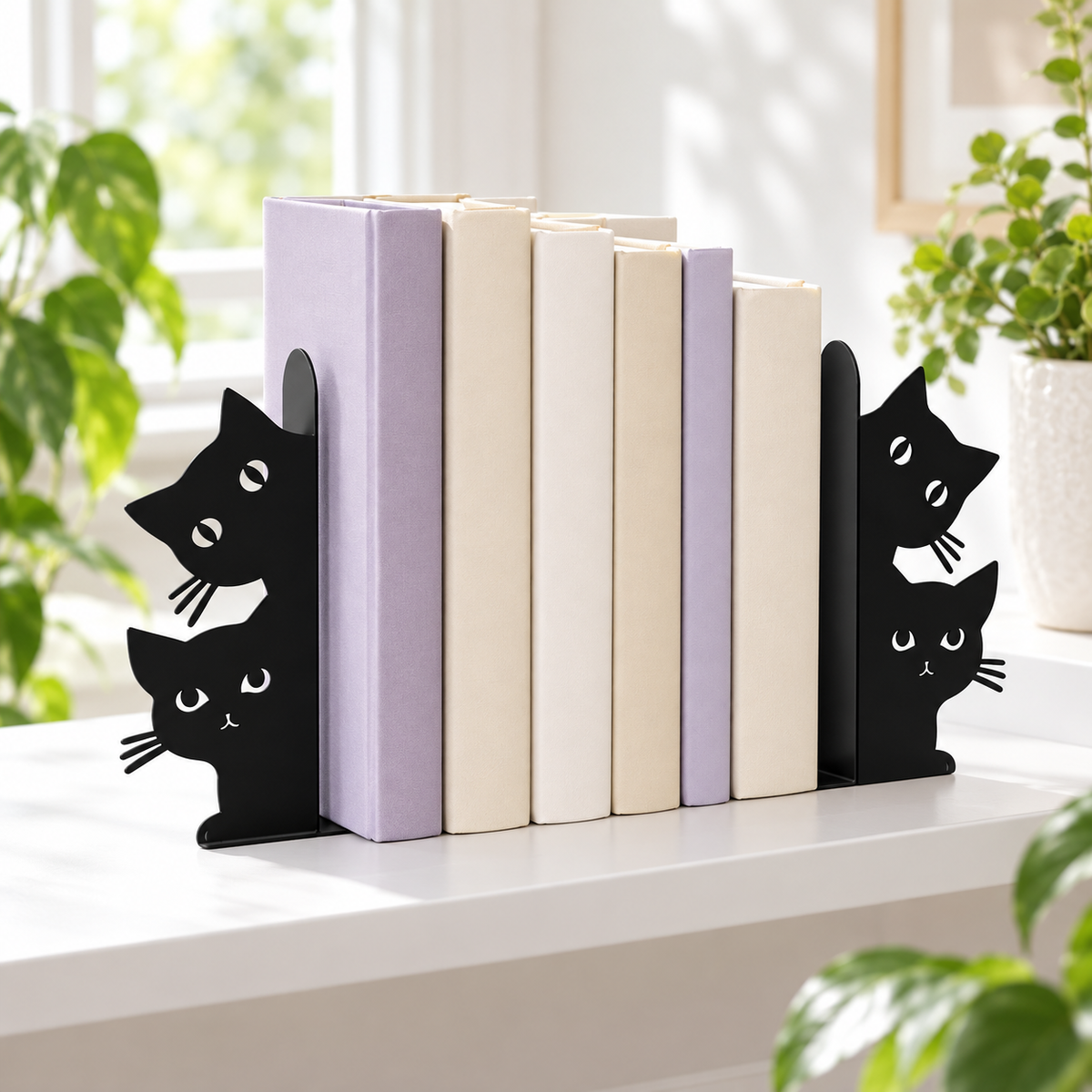 Black Double Cat Bookend Set