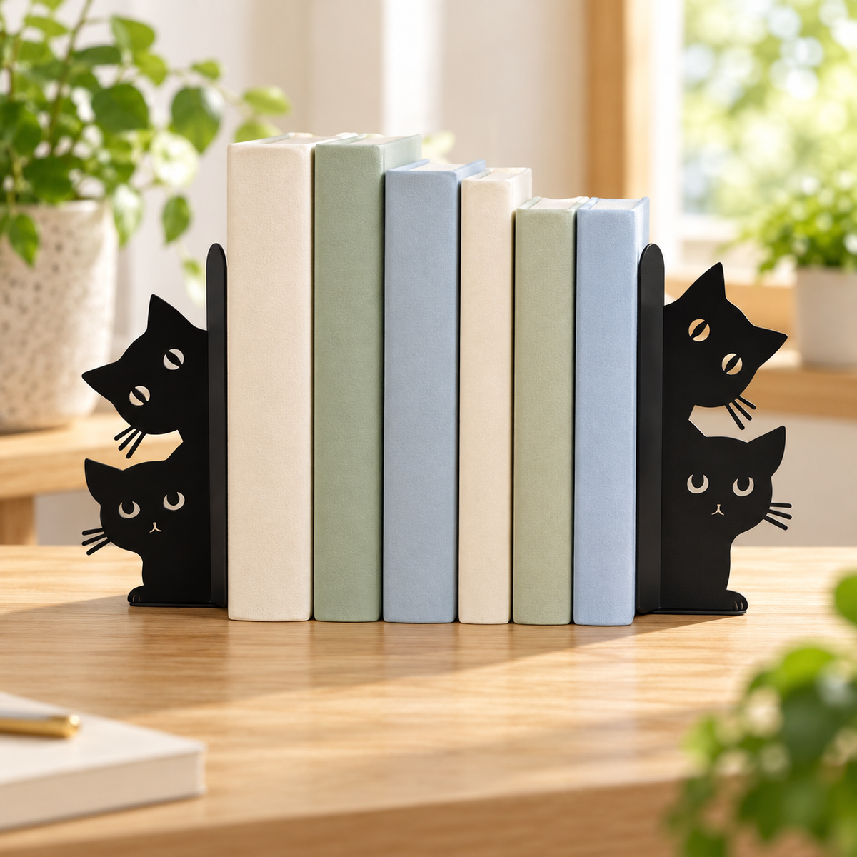 Black Double Cat Bookend Set