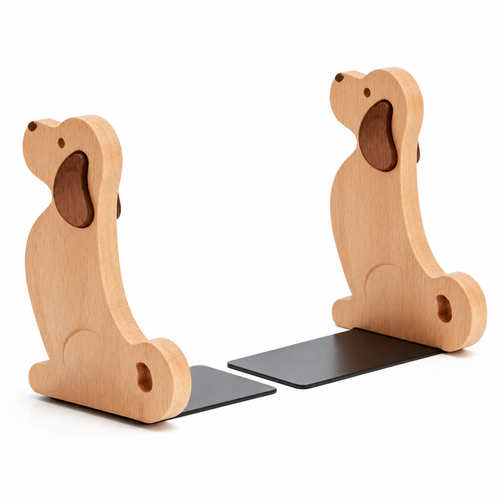 Wooden Dog Bookend Set