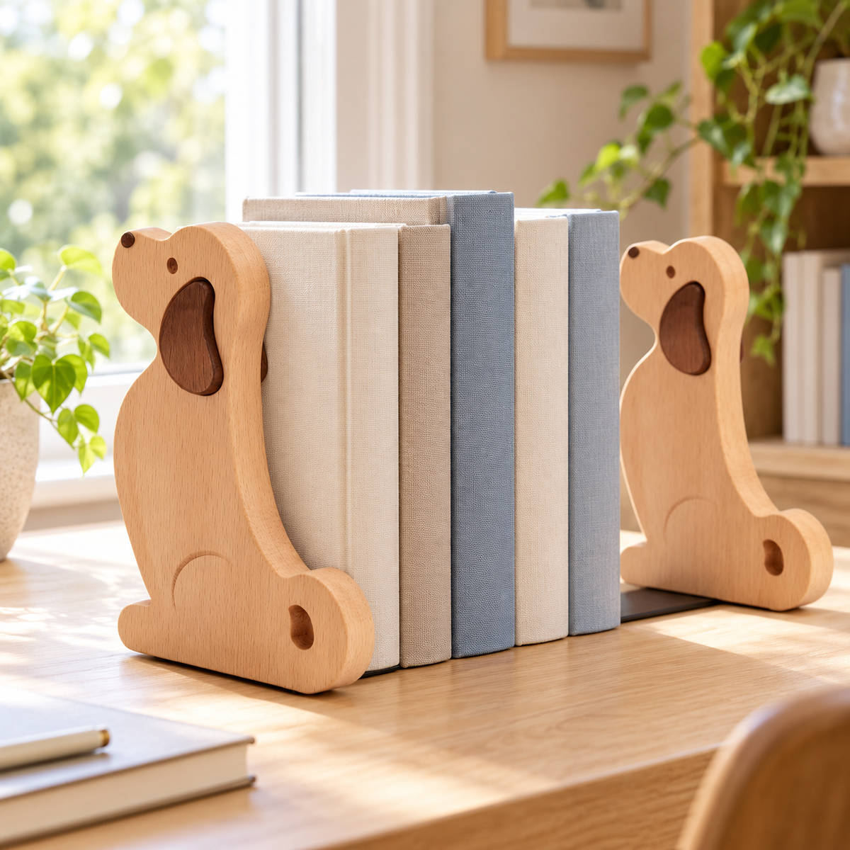Wooden Dog Bookend Set