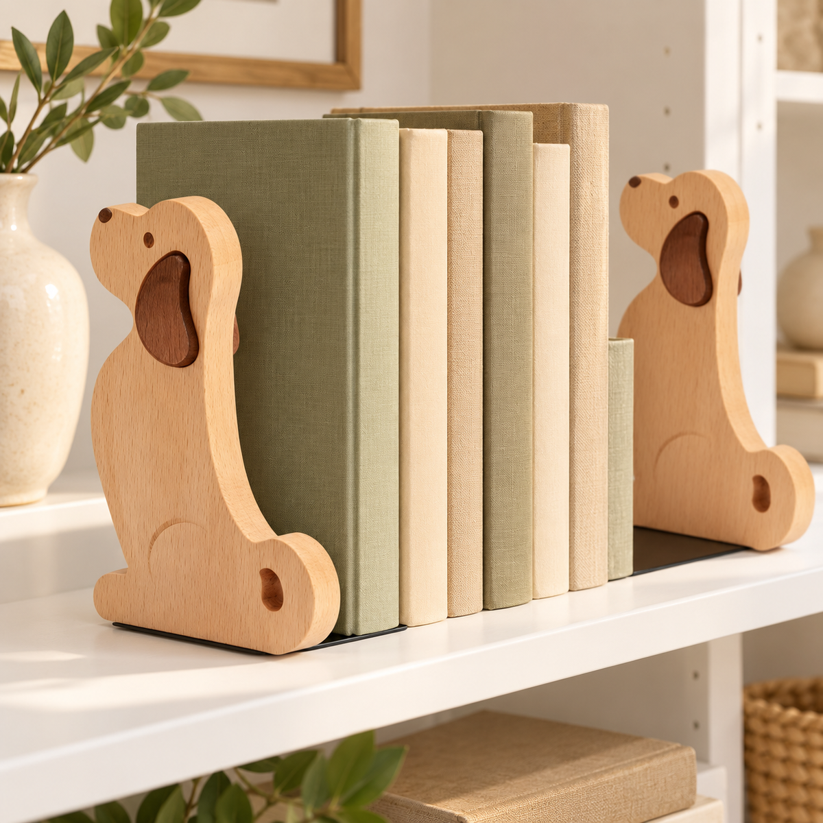 Wooden Dog Bookend Set