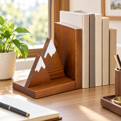 Wooden Mountain Bookend Set