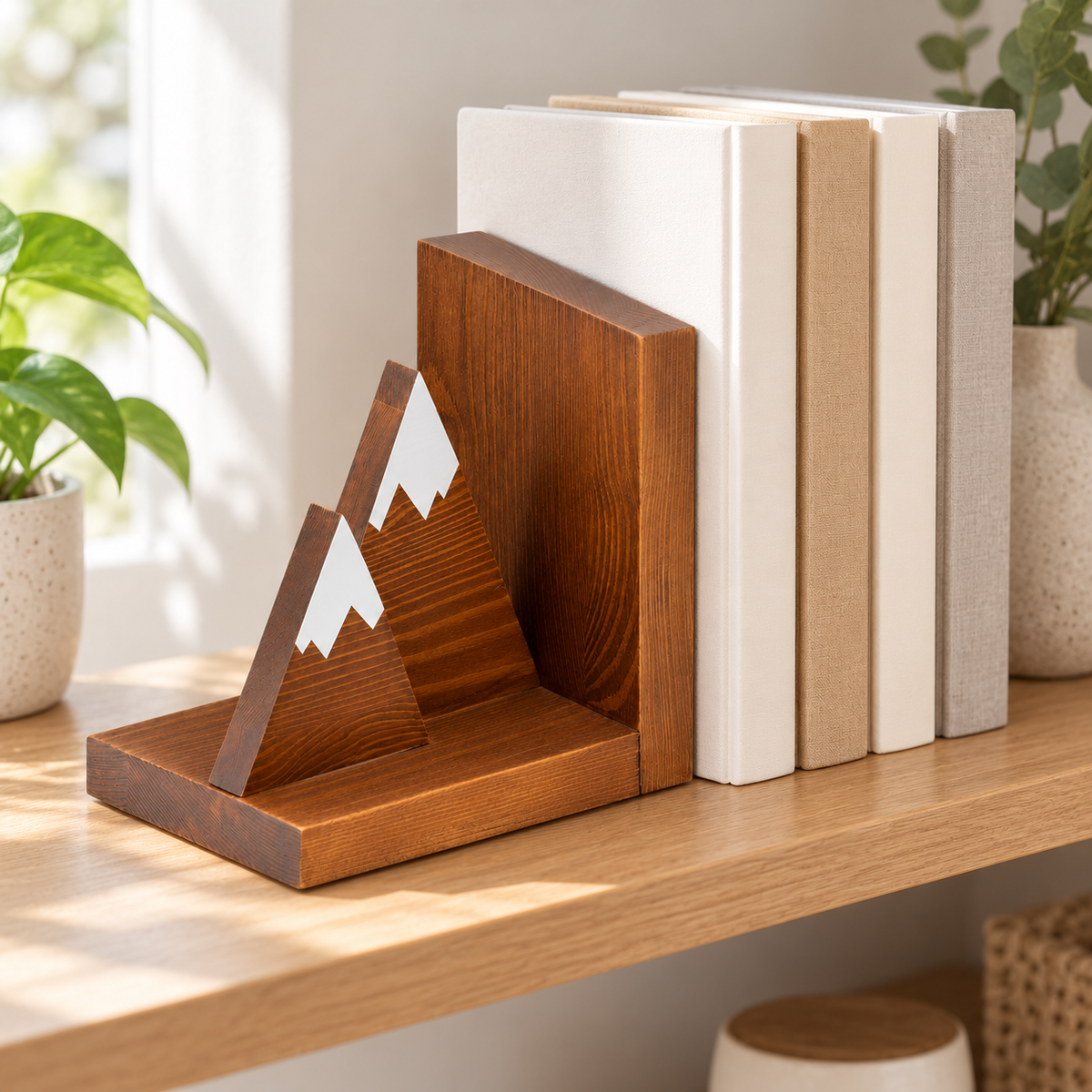Wooden Mountain Bookend Set