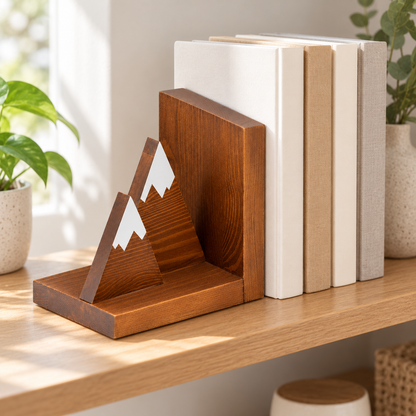 Wooden Mountain Bookend Set