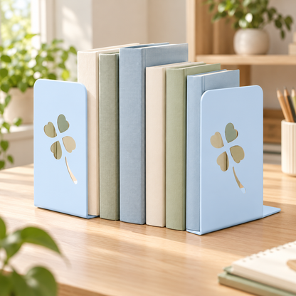 Light Blue Four-Leaf Clover Metal Bookends