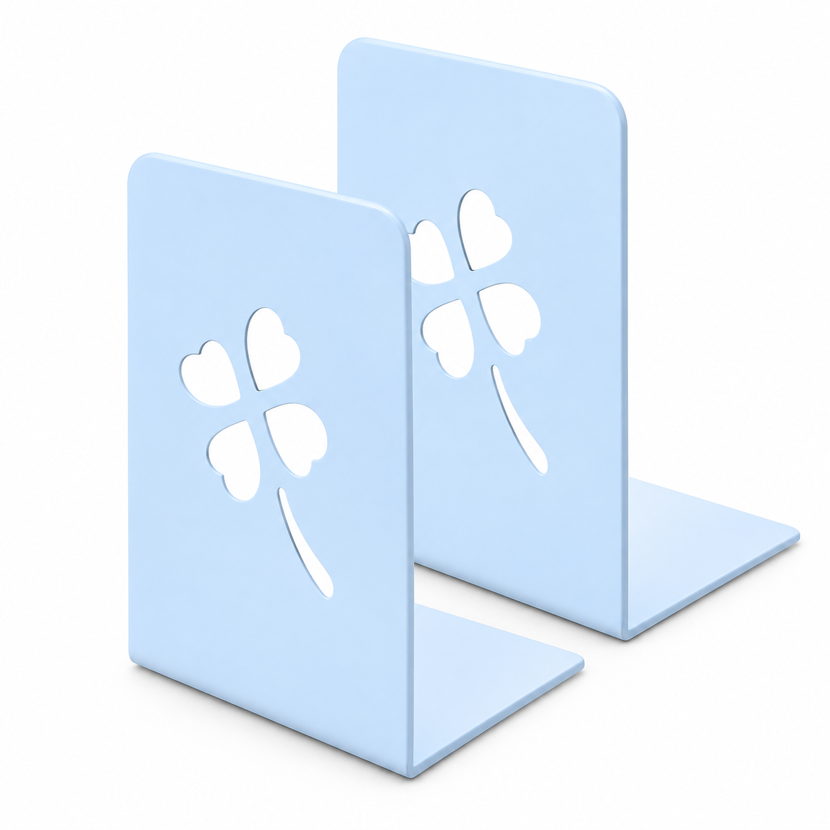 Light Blue Four-Leaf Clover Metal Bookends