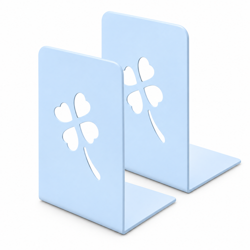 Light Blue Four-Leaf Clover Metal Bookends